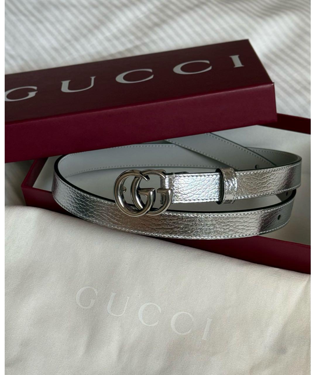 GUCCI Серебрянный кожаный ремень, фото 3