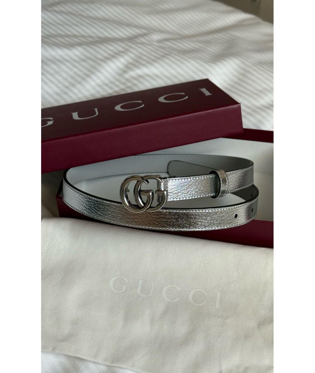 GUCCI Серебрянный кожаный ремень, фото 2
