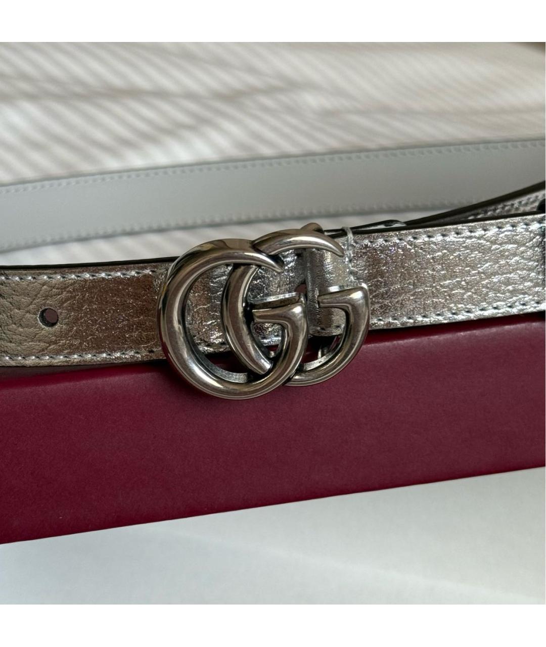 GUCCI Серебрянный кожаный ремень, фото 5
