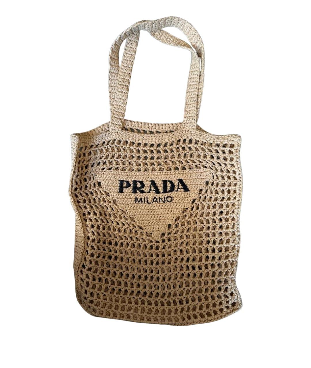 PRADA Бежевая пелетеная пляжная сумка, фото 1