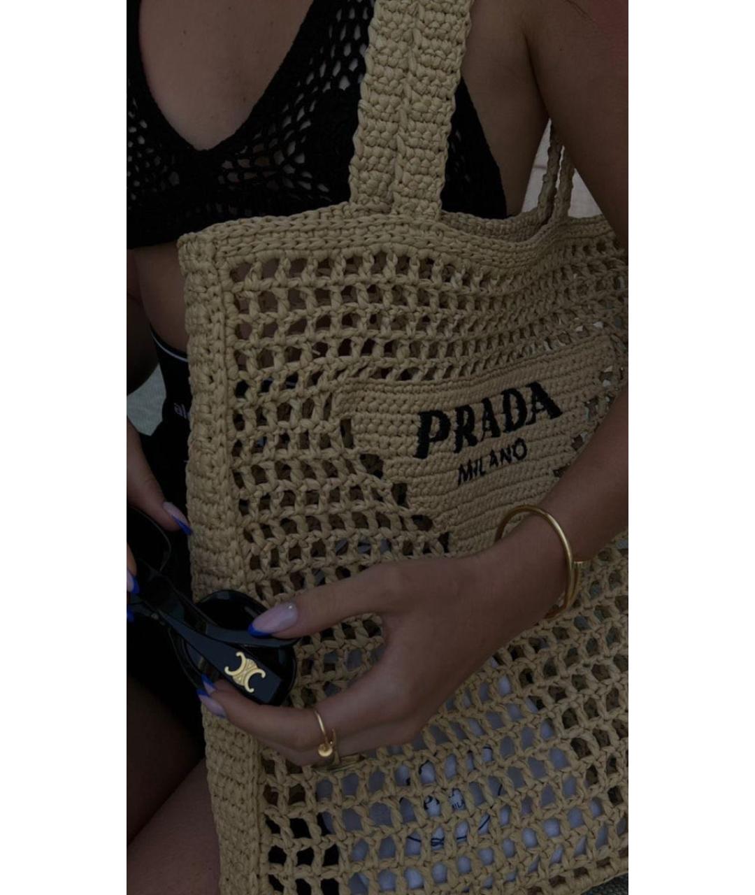 PRADA Бежевая пелетеная пляжная сумка, фото 5