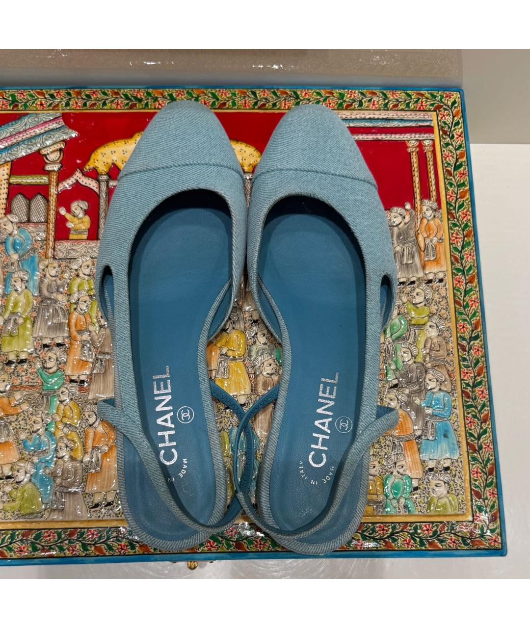 CHANEL Голубые текстильные босоножки, фото 3