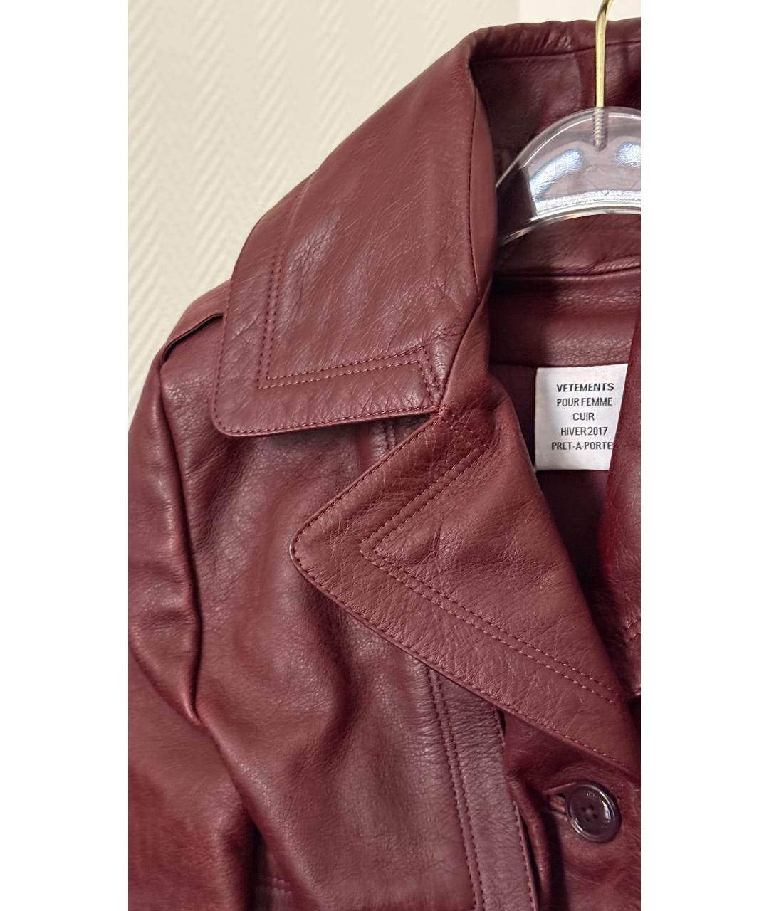 VETEMENTS Бордовое кожаное пальто, фото 5