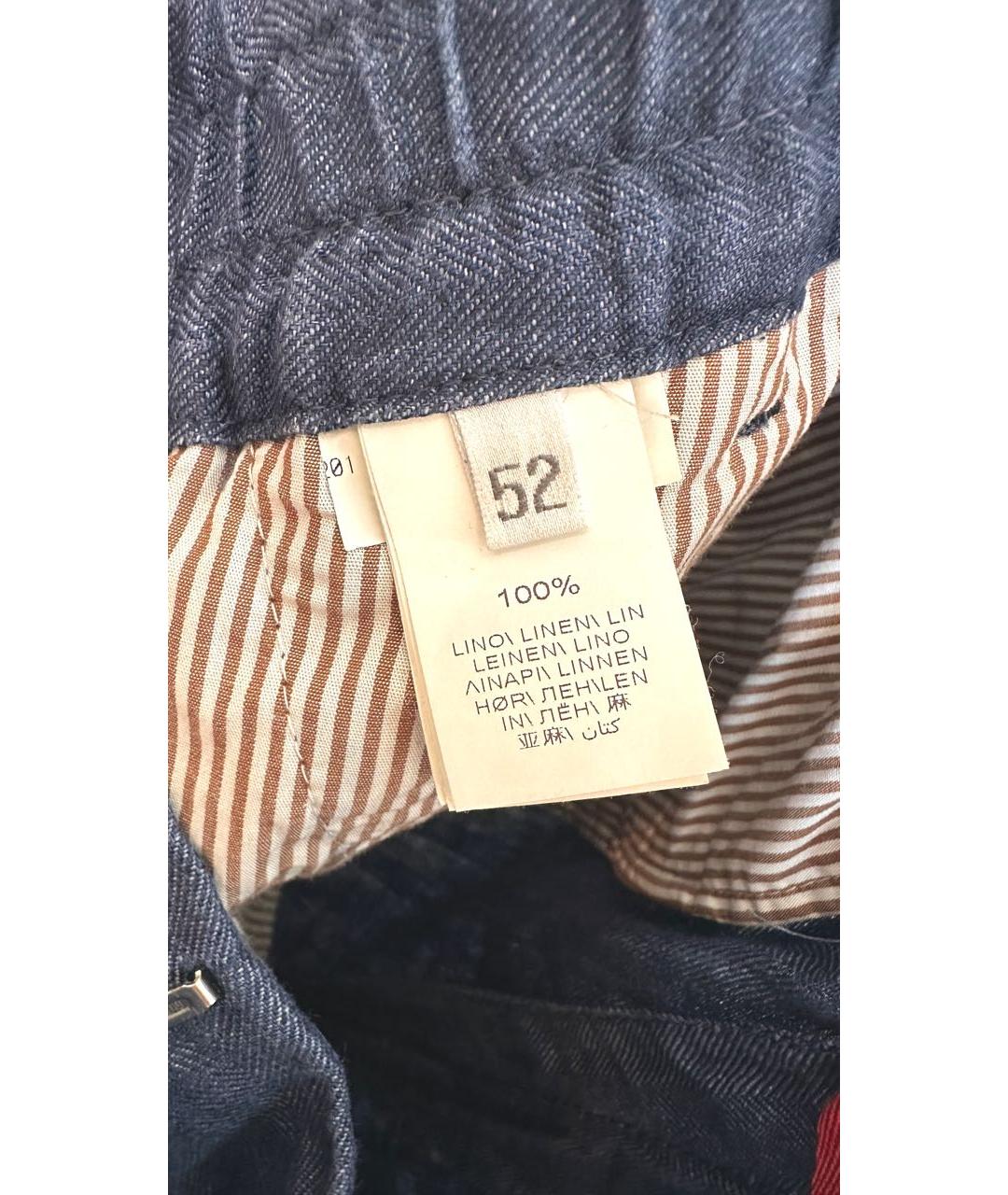 BRUNELLO CUCINELLI Темно-синие льняные повседневные брюки, фото 8