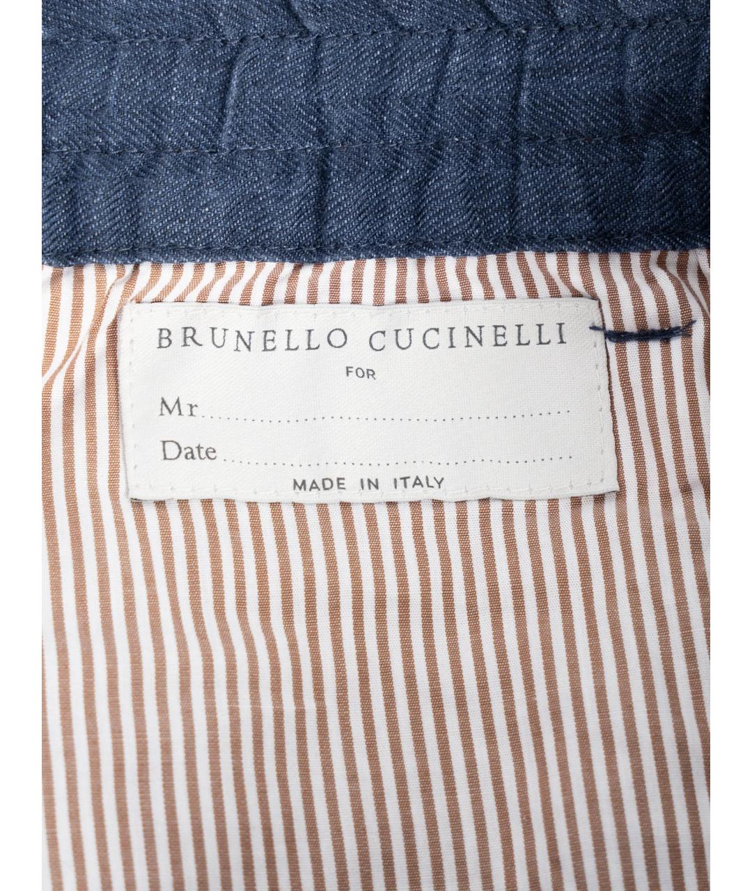 BRUNELLO CUCINELLI Темно-синие льняные повседневные брюки, фото 4