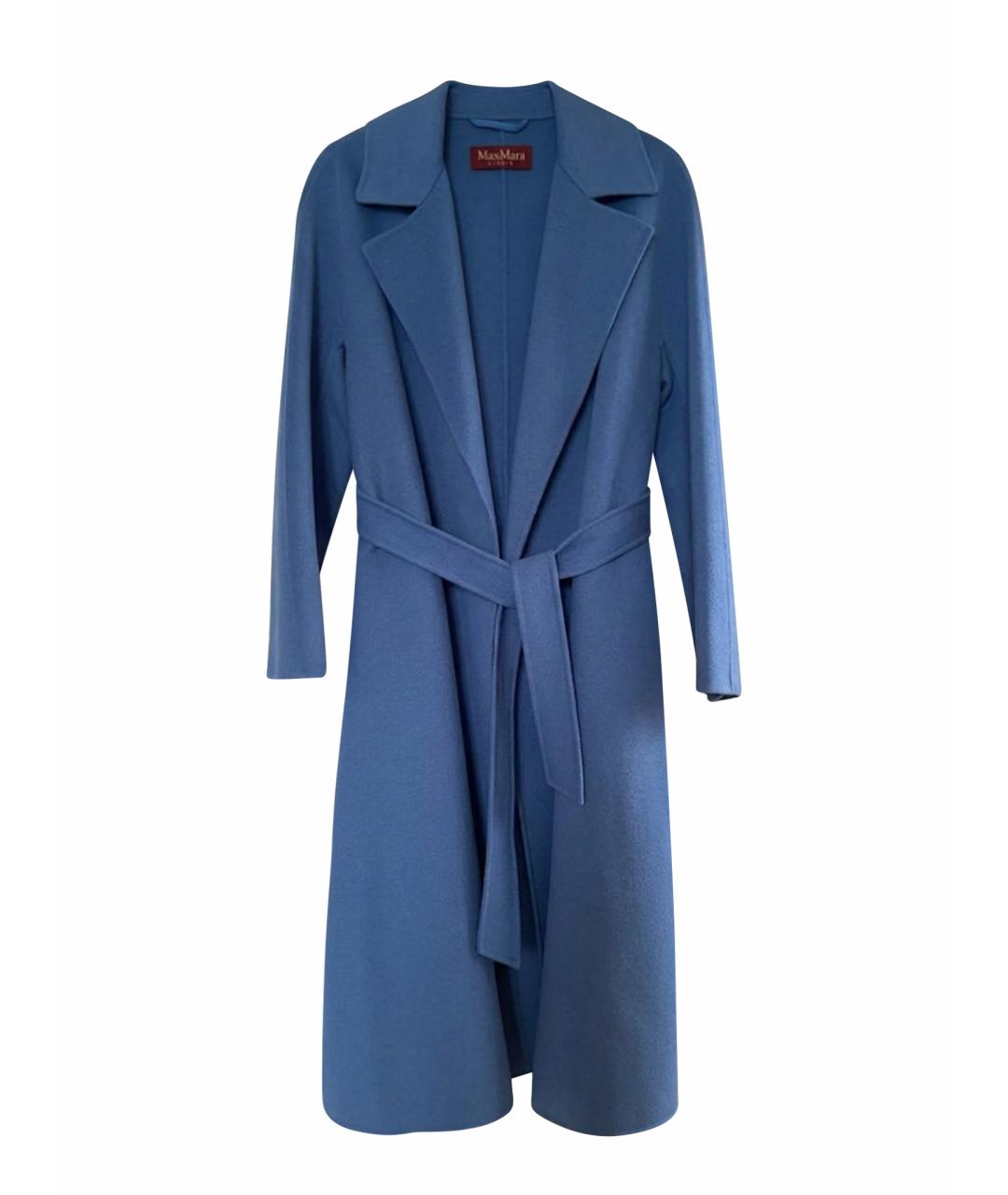 MAX MARA STUDIO Голубое шерстяное пальто, фото 1