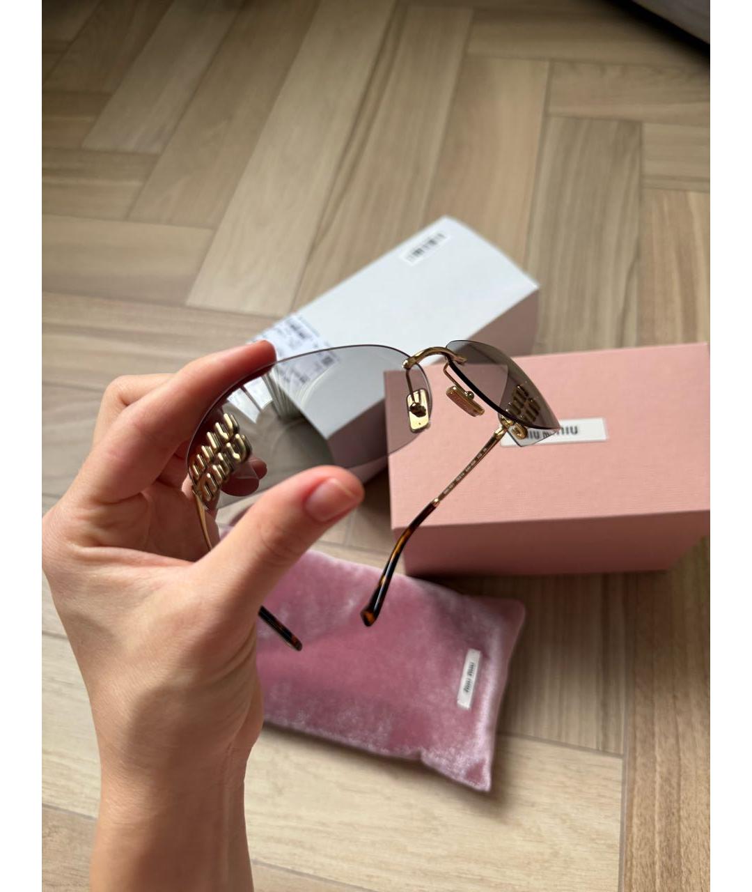 MIU MIU Золотые металлические солнцезащитные очки, фото 6