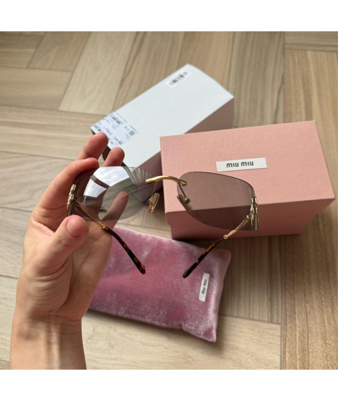 MIU MIU Золотые металлические солнцезащитные очки, фото 4
