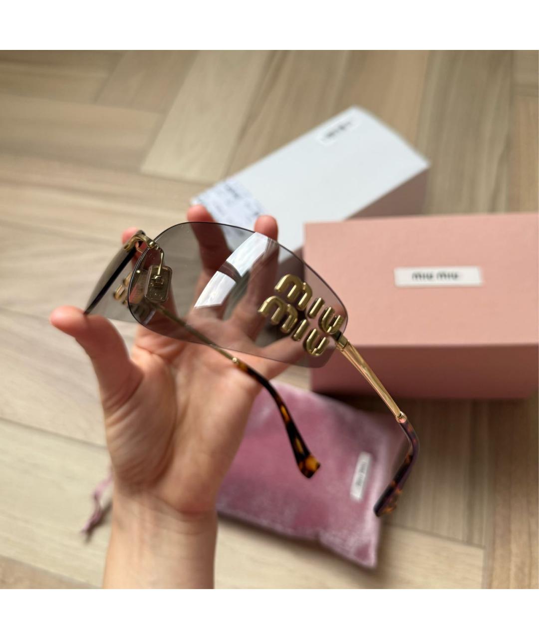 MIU MIU Золотые металлические солнцезащитные очки, фото 5