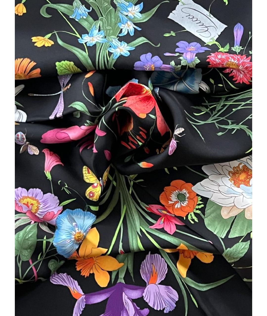 GUCCI Черный шелковый платок, фото 2
