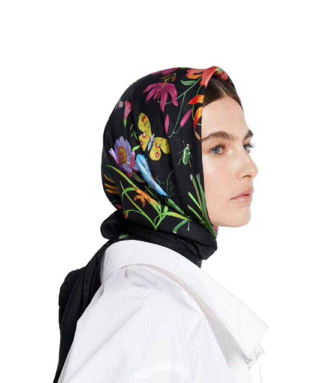 GUCCI Черный шелковый платок, фото 6