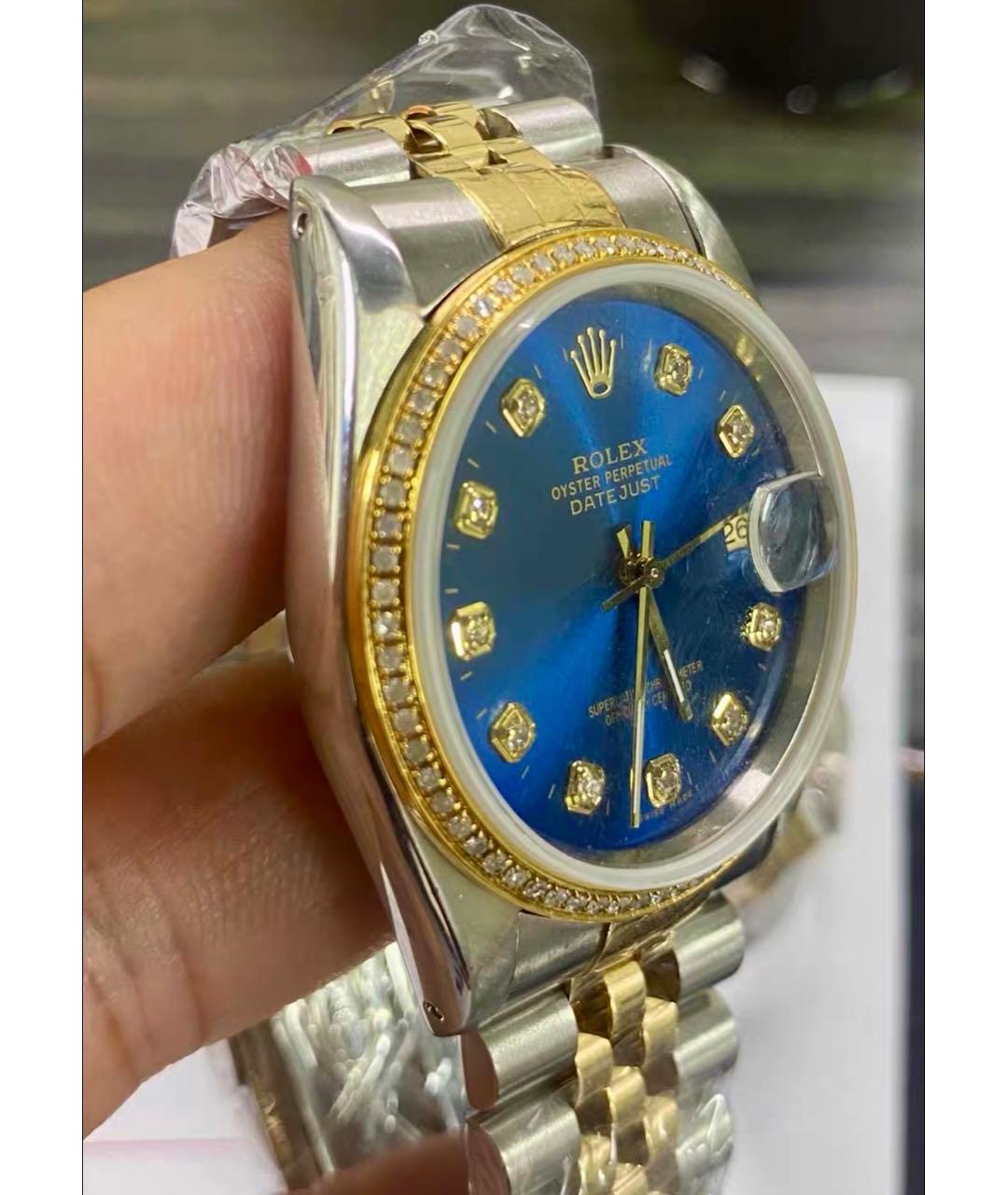 ROLEX Синие часы из желтого золота, фото 4