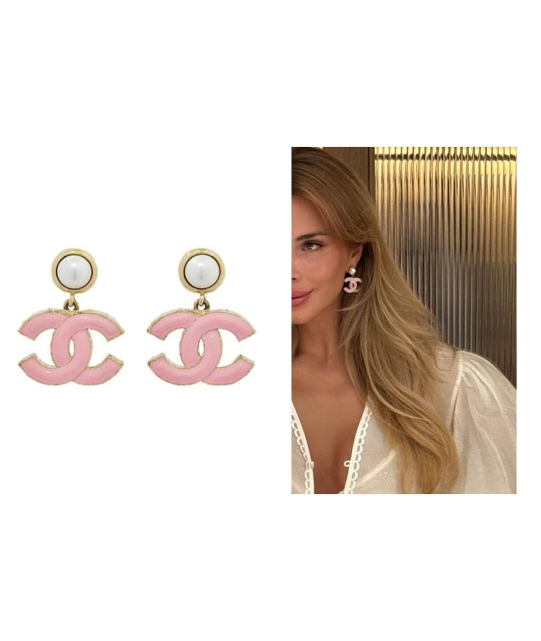 CHANEL Розовые металлические серьги, фото 2