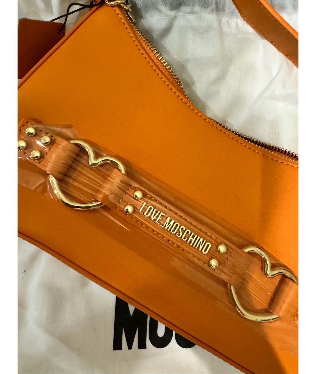 LOVE MOSCHINO Оранжевая кожаная сумка через плечо, фото 3