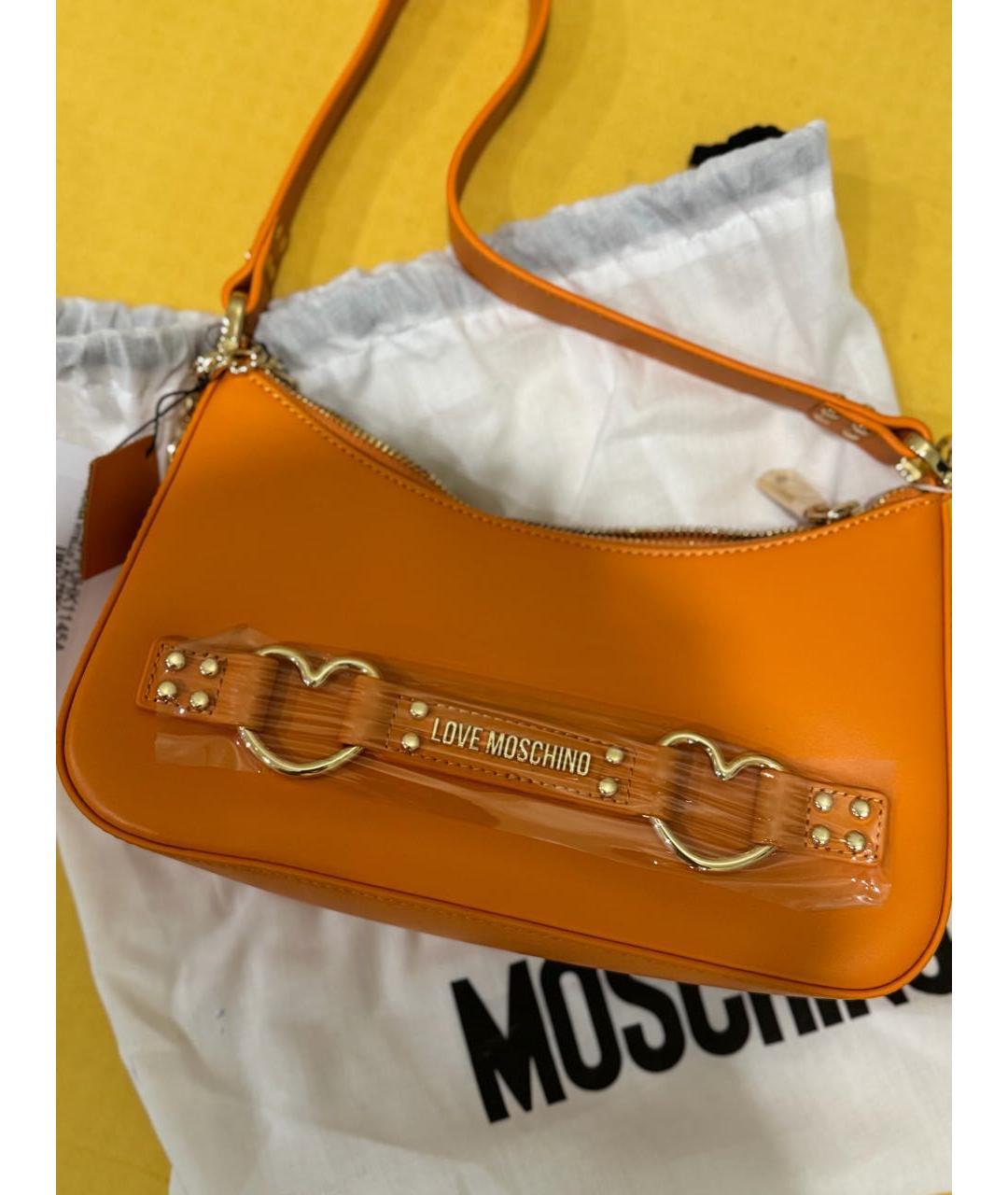 LOVE MOSCHINO Оранжевая кожаная сумка через плечо, фото 2