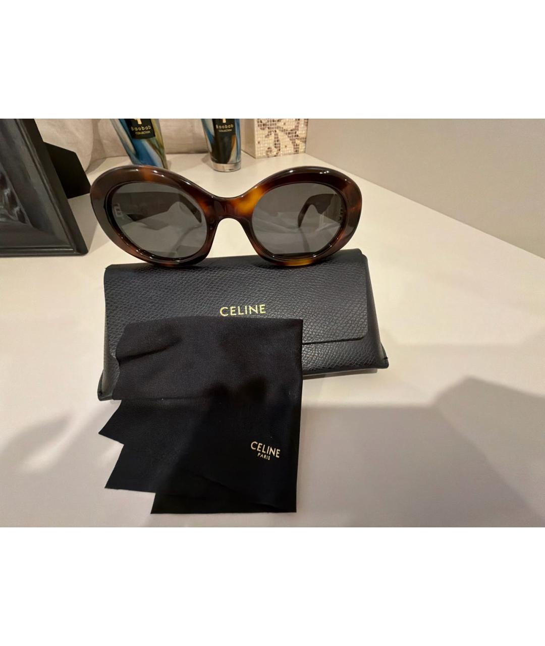 CELINE Коричневые пластиковые солнцезащитные очки, фото 5