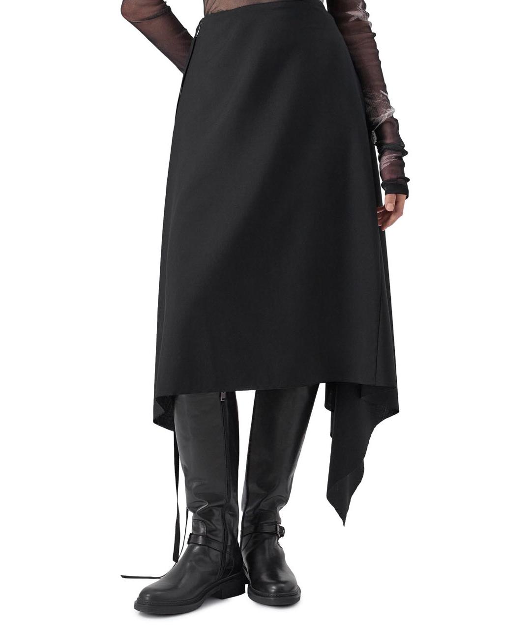ANN DEMEULEMEESTER Черная шерстяная юбка миди, фото 4