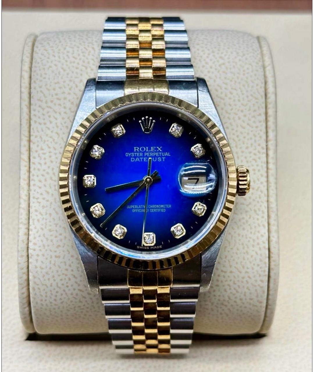 ROLEX Темно-синие часы из желтого золота, фото 4