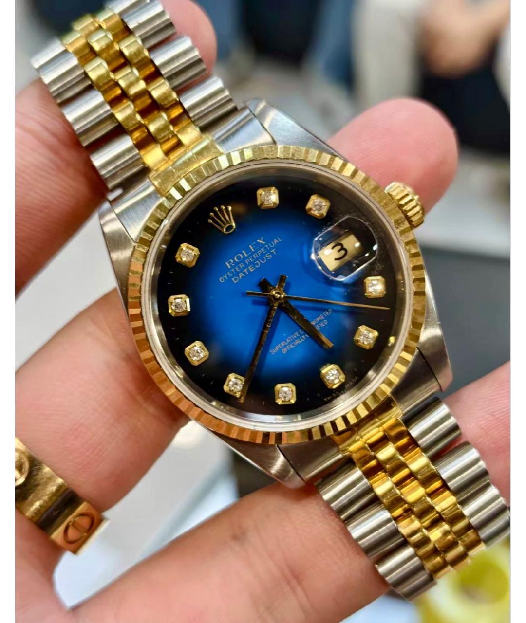 ROLEX Темно-синие часы из желтого золота, фото 2