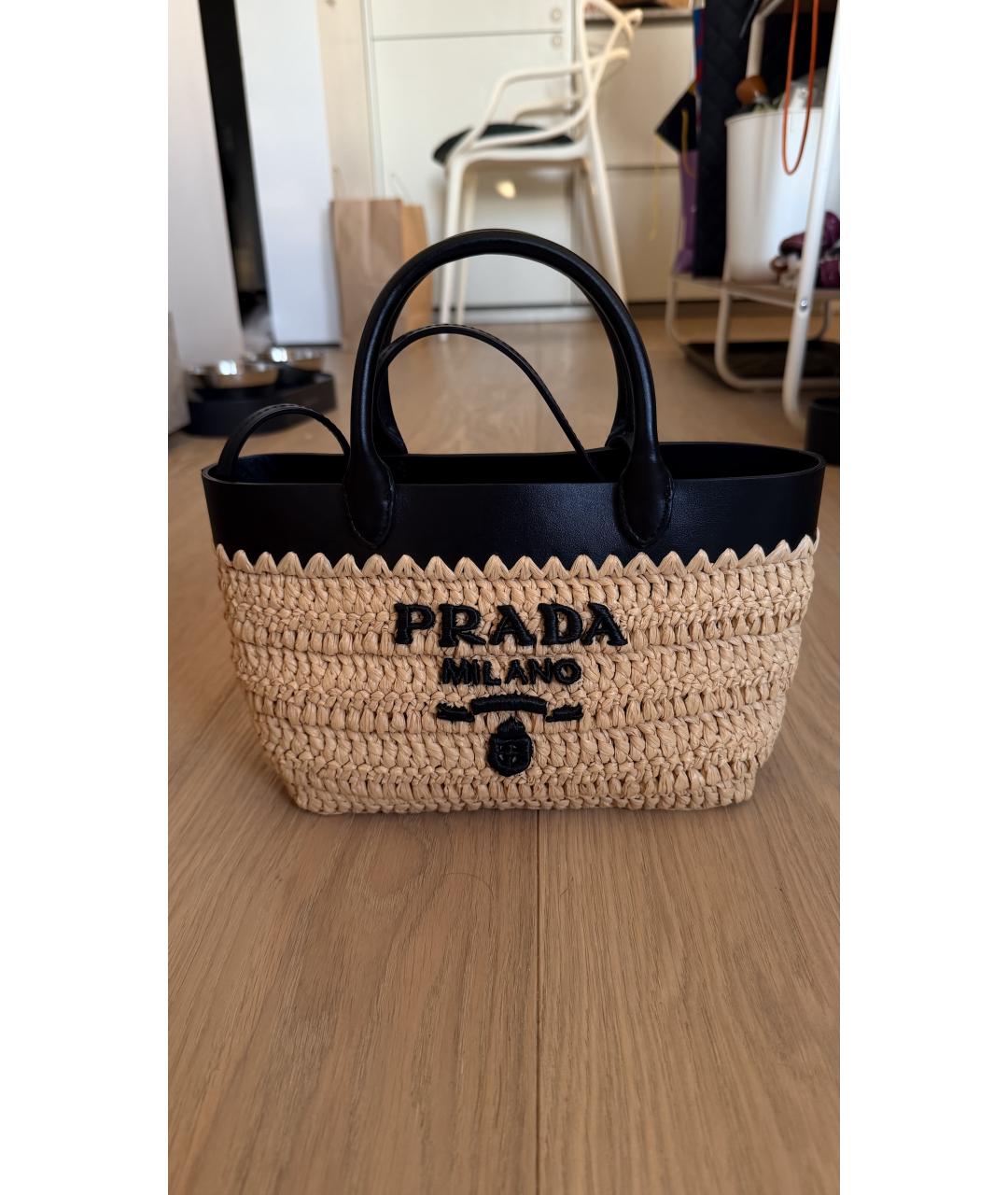 PRADA Бежевая рафиевая пляжная сумка, фото 5
