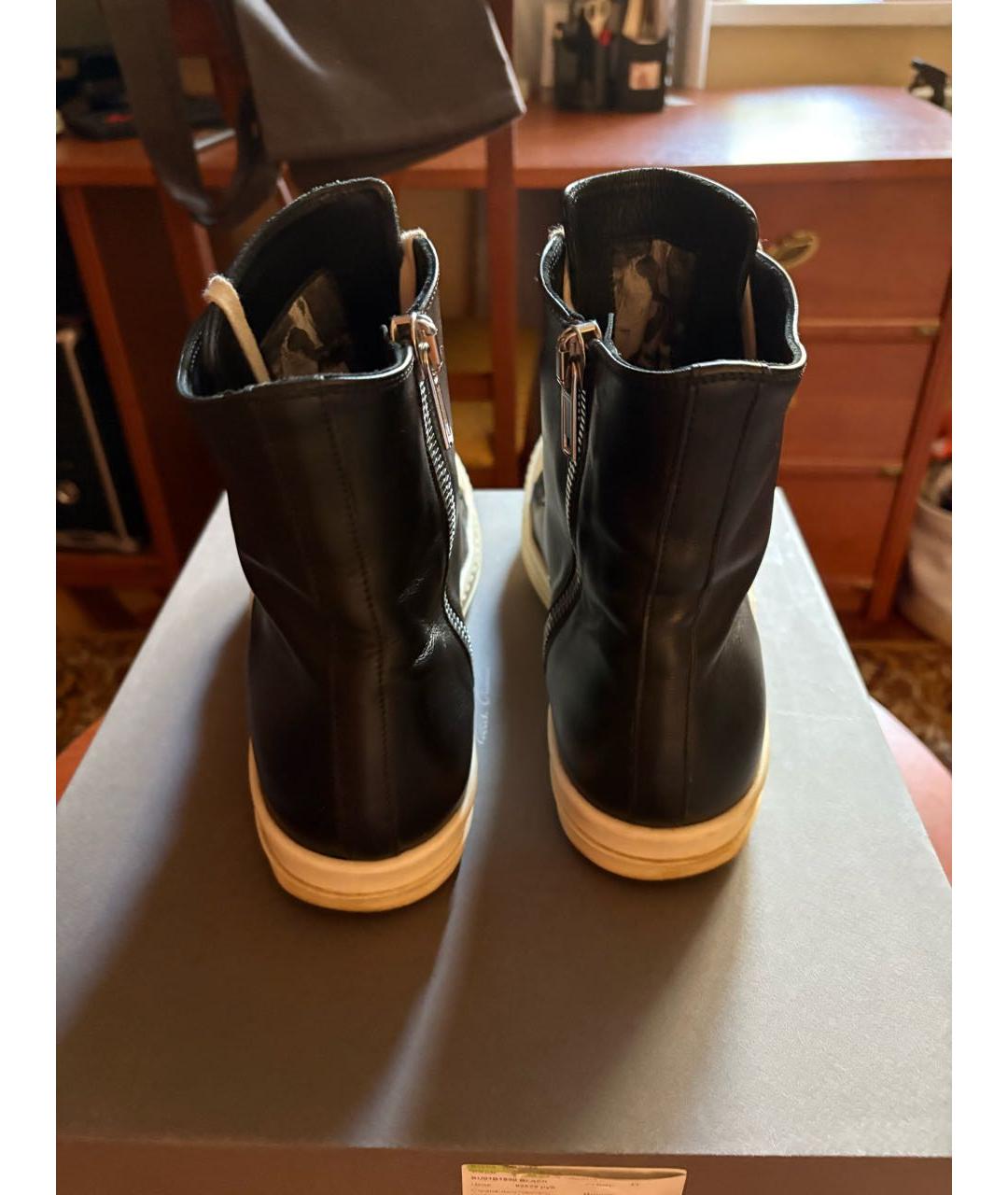 RICK OWENS Черные кожаные высокие кроссовки / кеды, фото 4