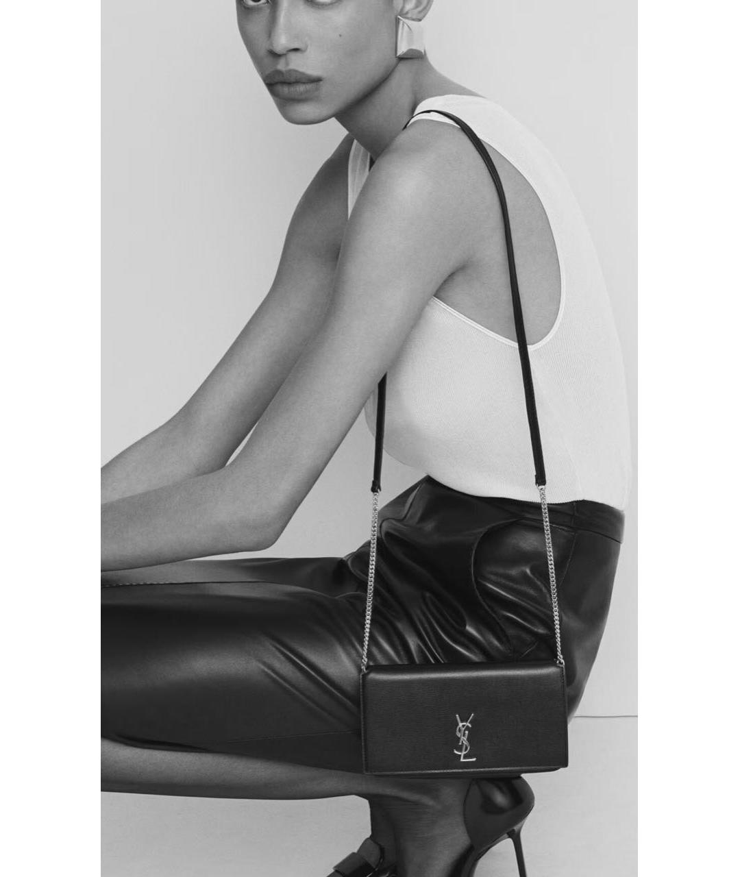 SAINT LAURENT Черная кожаная сумка через плечо, фото 3