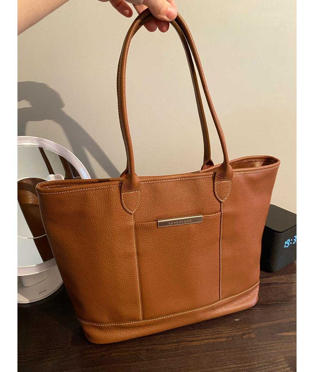 LONGCHAMP Коричневая кожаная сумка тоут, фото 9