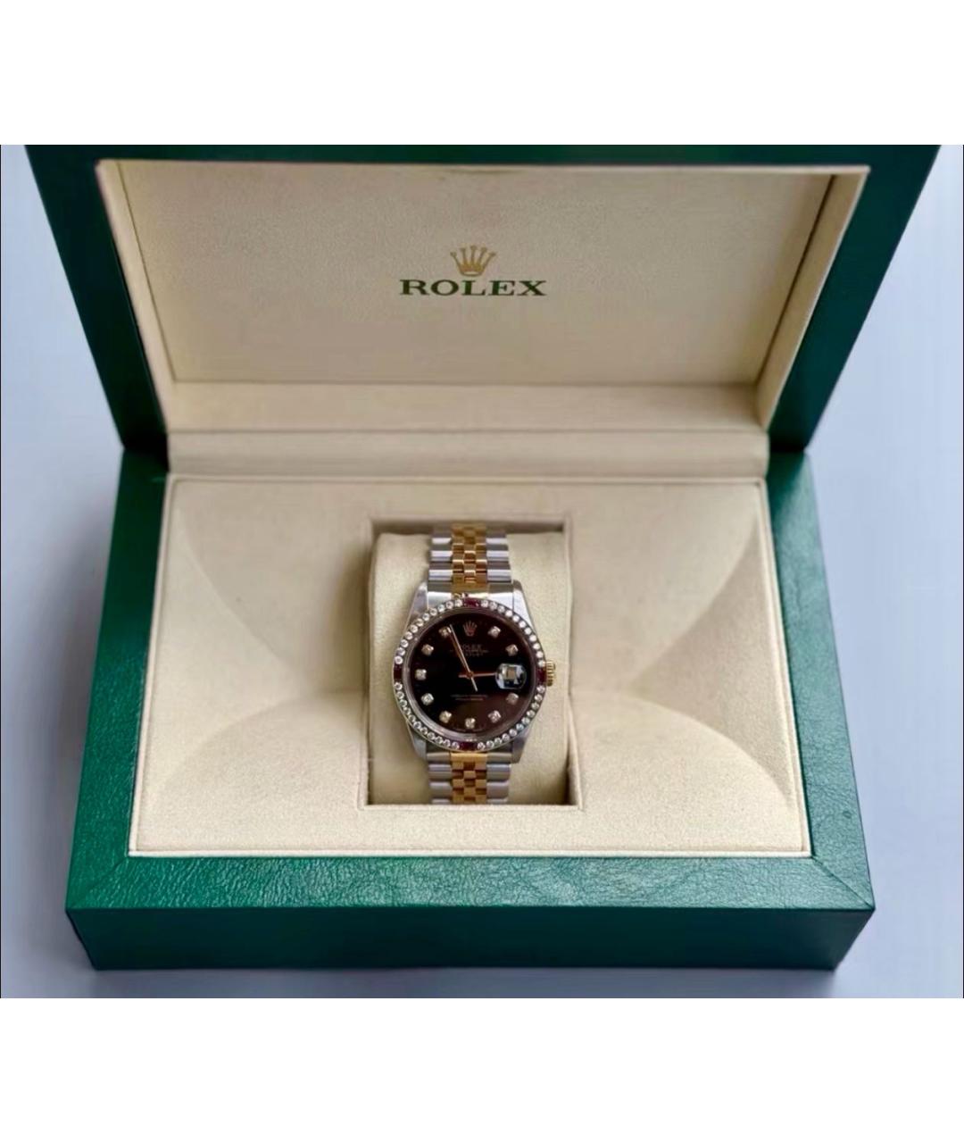 ROLEX Черные часы из желтого золота, фото 7