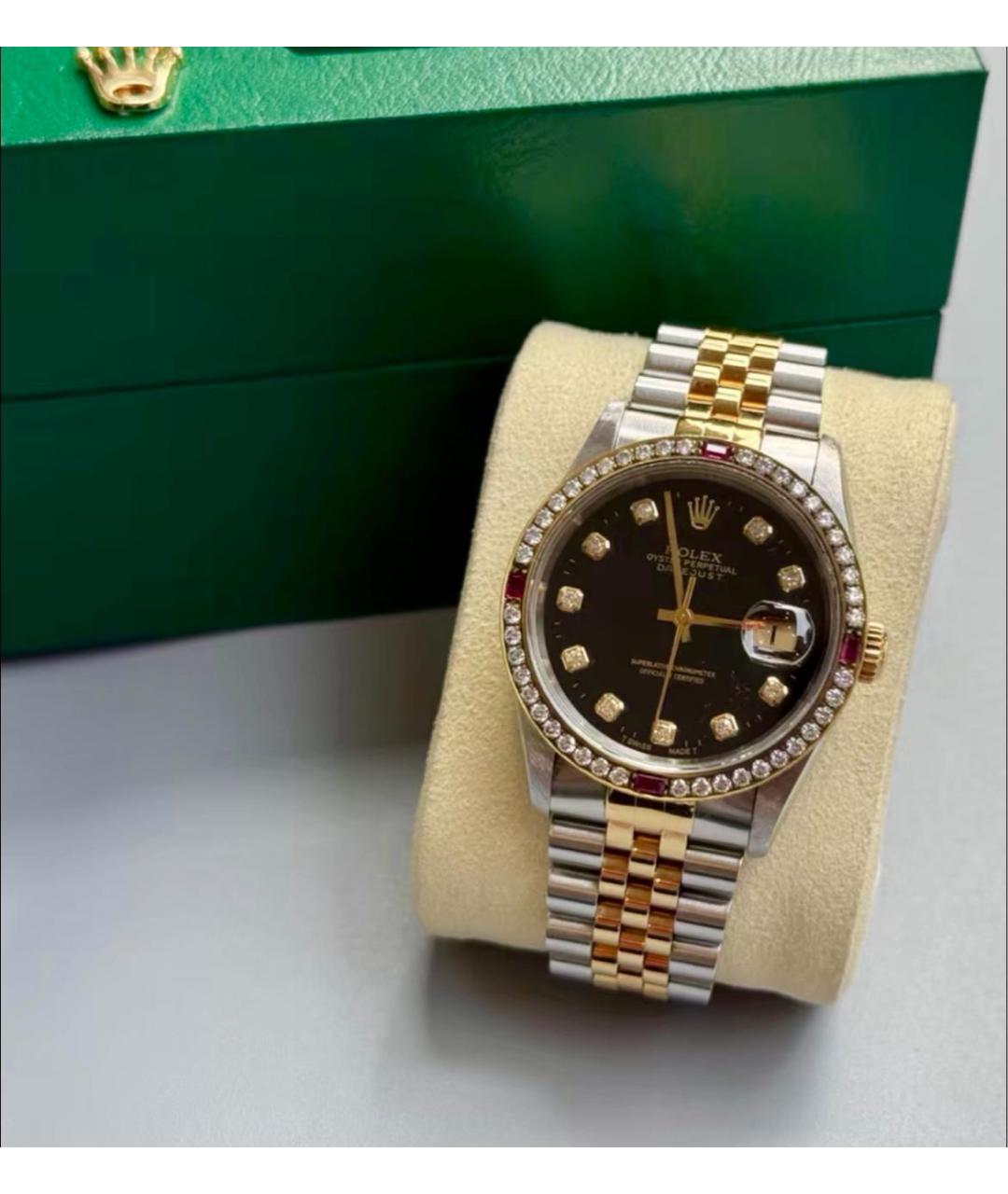 ROLEX Черные часы из желтого золота, фото 6