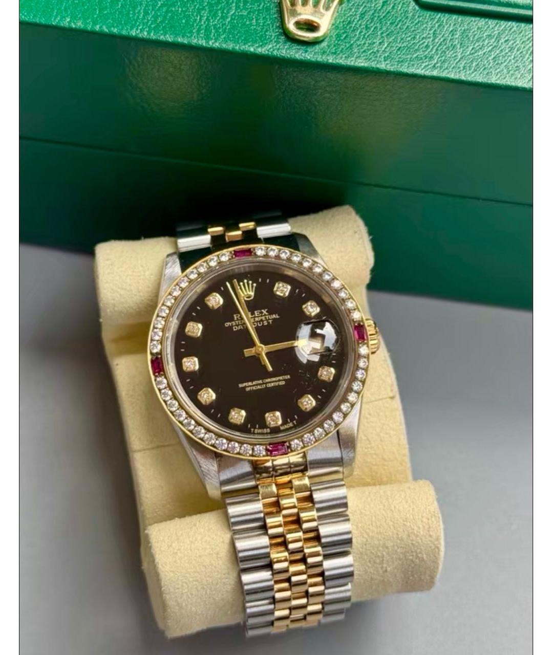 ROLEX Черные часы из желтого золота, фото 3
