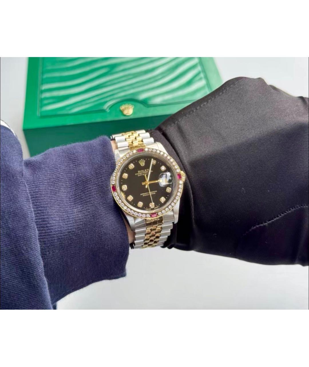 ROLEX Черные часы из желтого золота, фото 5
