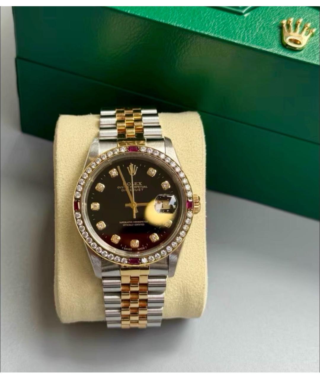 ROLEX Черные часы из желтого золота, фото 2