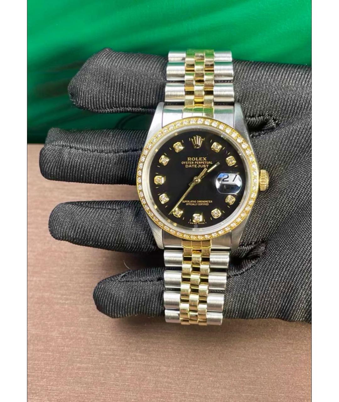 ROLEX Черные часы из желтого золота, фото 2