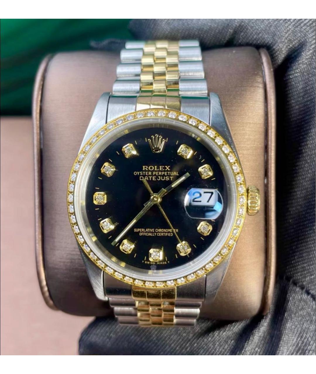 ROLEX Черные часы из желтого золота, фото 3