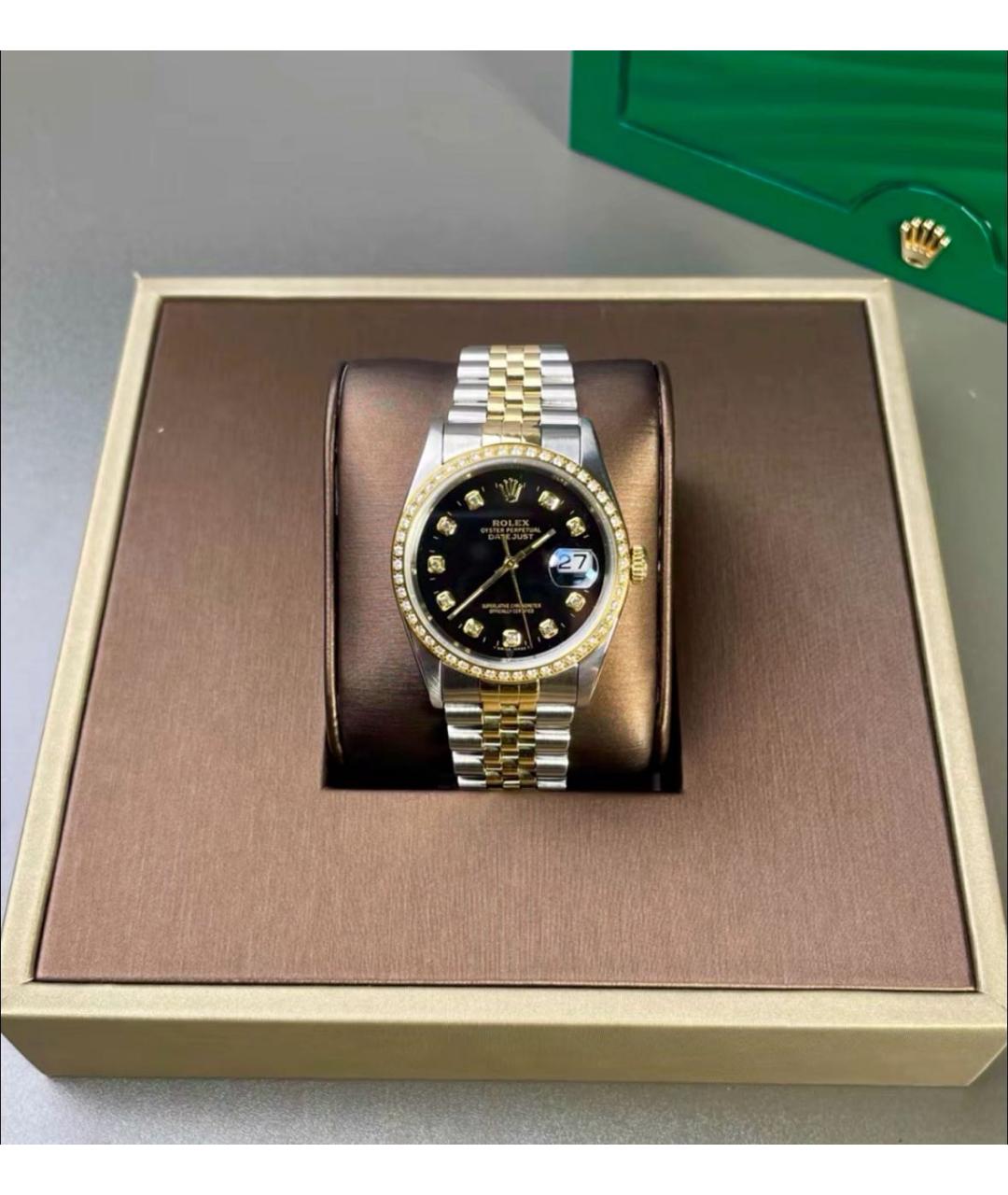 ROLEX Черные часы из желтого золота, фото 7