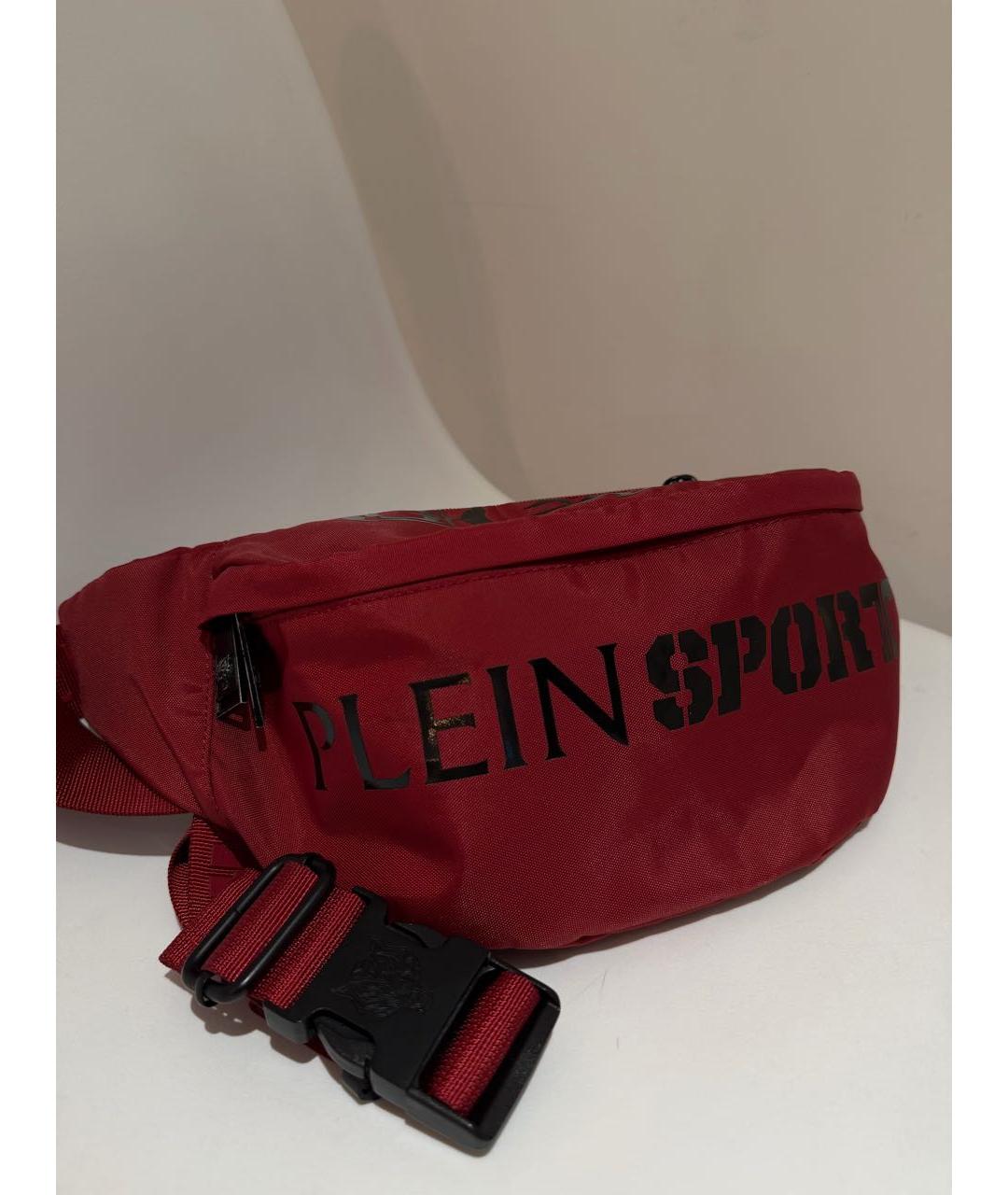 PLEIN SPORT Бордовая тканевая поясная сумка, фото 5