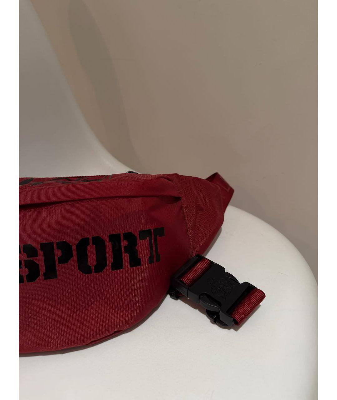 PLEIN SPORT Бордовая тканевая поясная сумка, фото 3