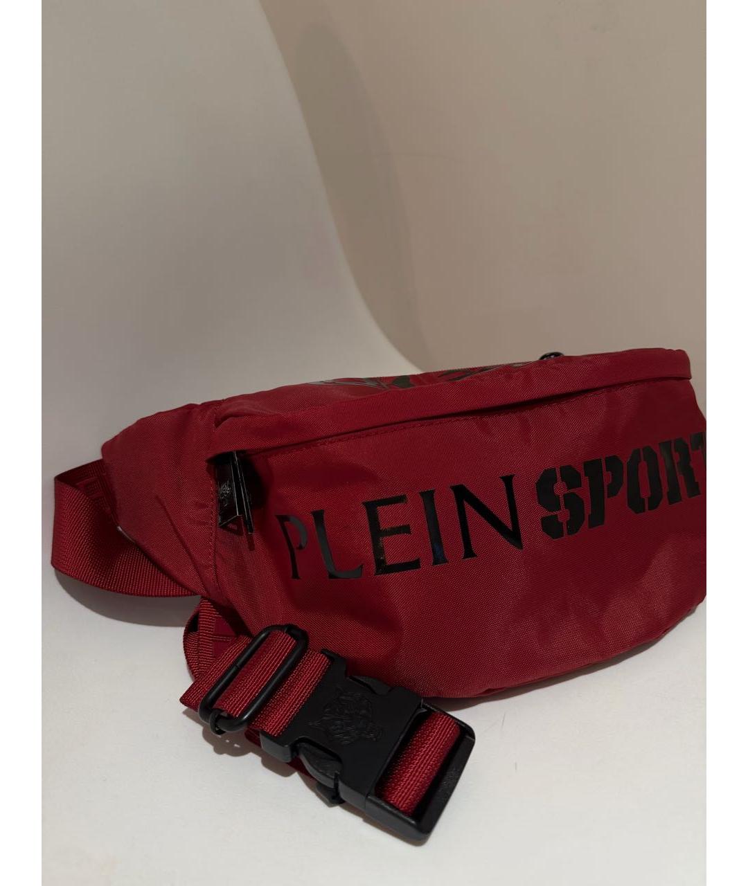 PLEIN SPORT Бордовая тканевая поясная сумка, фото 4