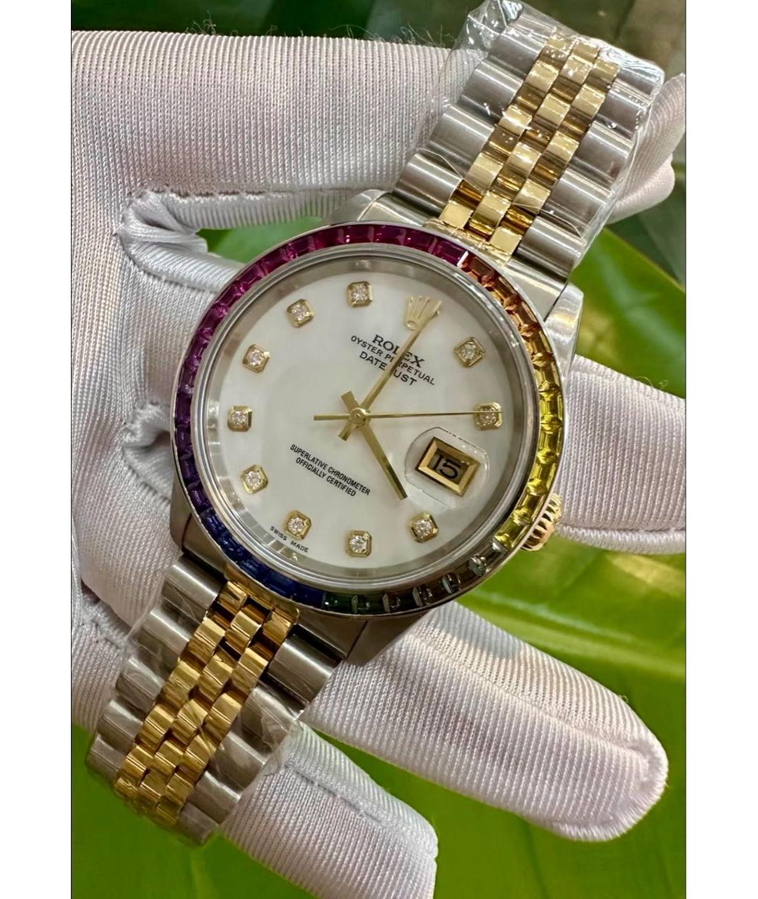 ROLEX Белые часы из желтого золота, фото 3