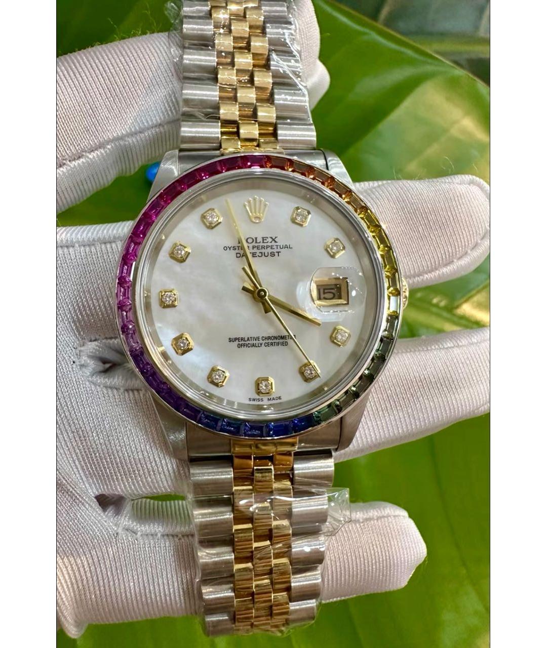 ROLEX Белые часы из желтого золота, фото 4