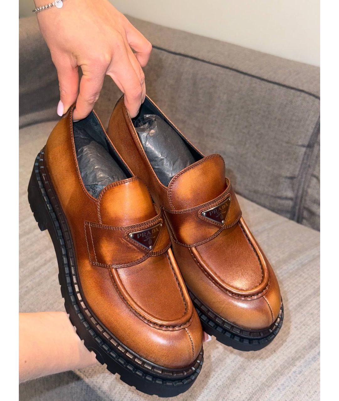 PRADA Коричневые кожаные лоферы, фото 4