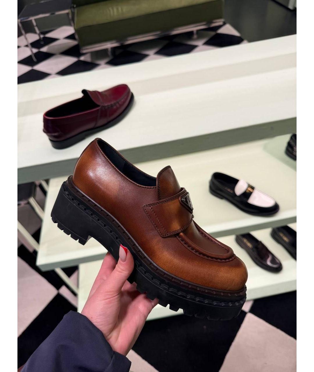 PRADA Коричневые кожаные лоферы, фото 6