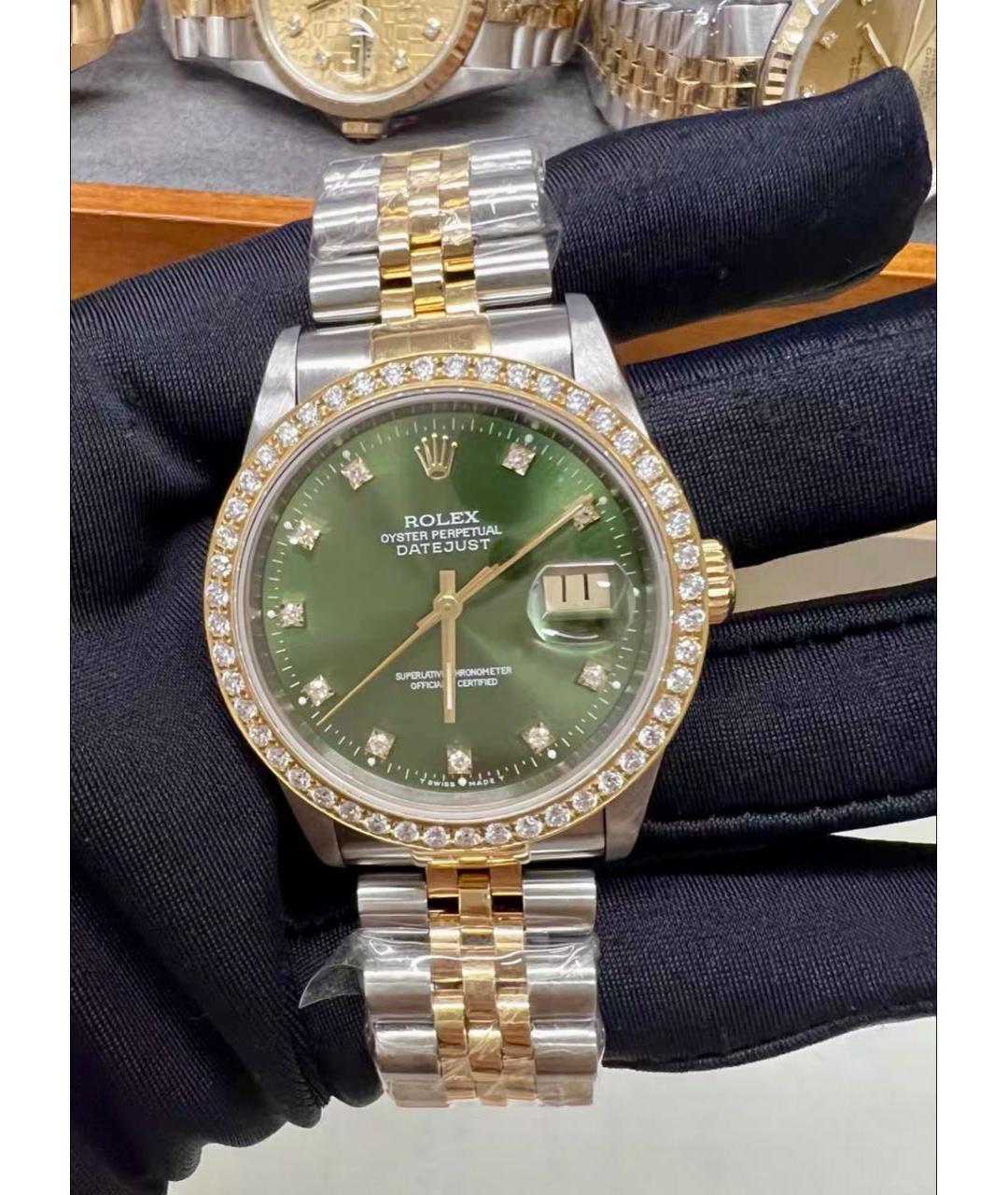 ROLEX Зеленые часы из желтого золота, фото 3