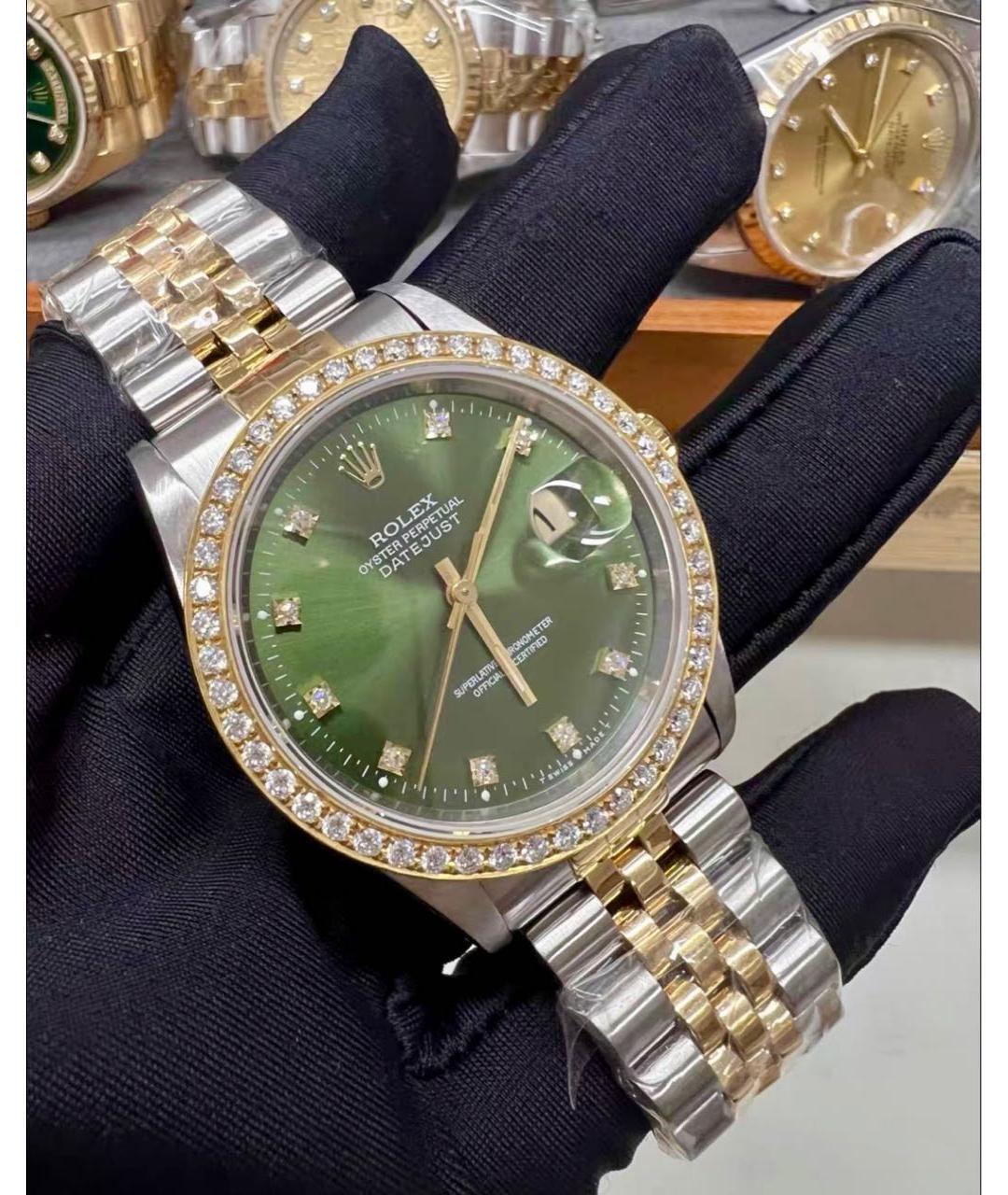 ROLEX Зеленые часы из желтого золота, фото 2