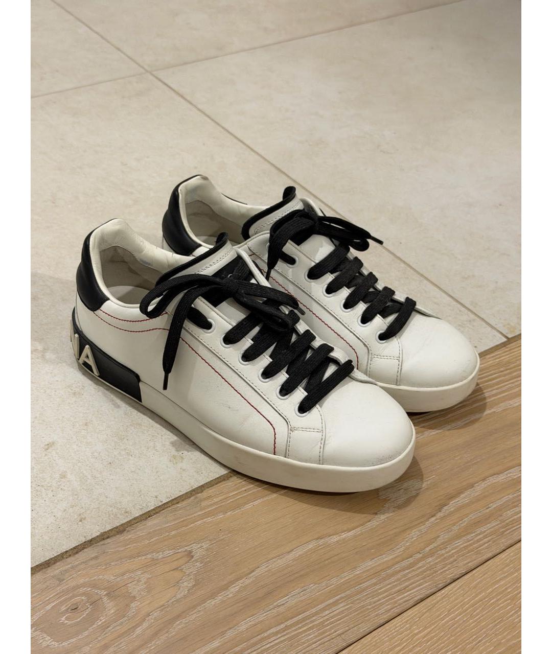 DOLCE&GABBANA Белые кожаные низкие кроссовки / кеды, фото 5