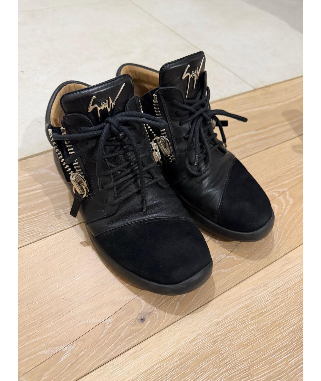 GIUSEPPE ZANOTTI DESIGN Черные кожаные кеды, фото 2