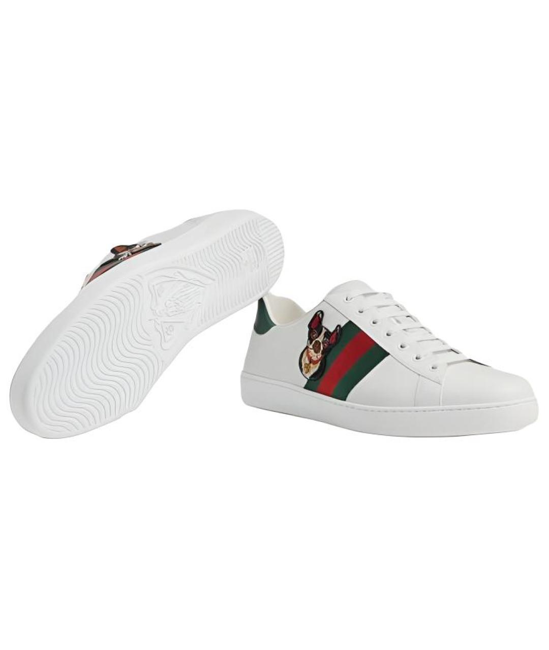 GUCCI Белые кожаные низкие кроссовки / кеды, фото 5