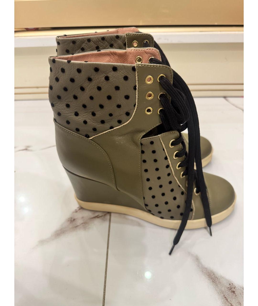 RED VALENTINO Хаки кожаные кеды, фото 3