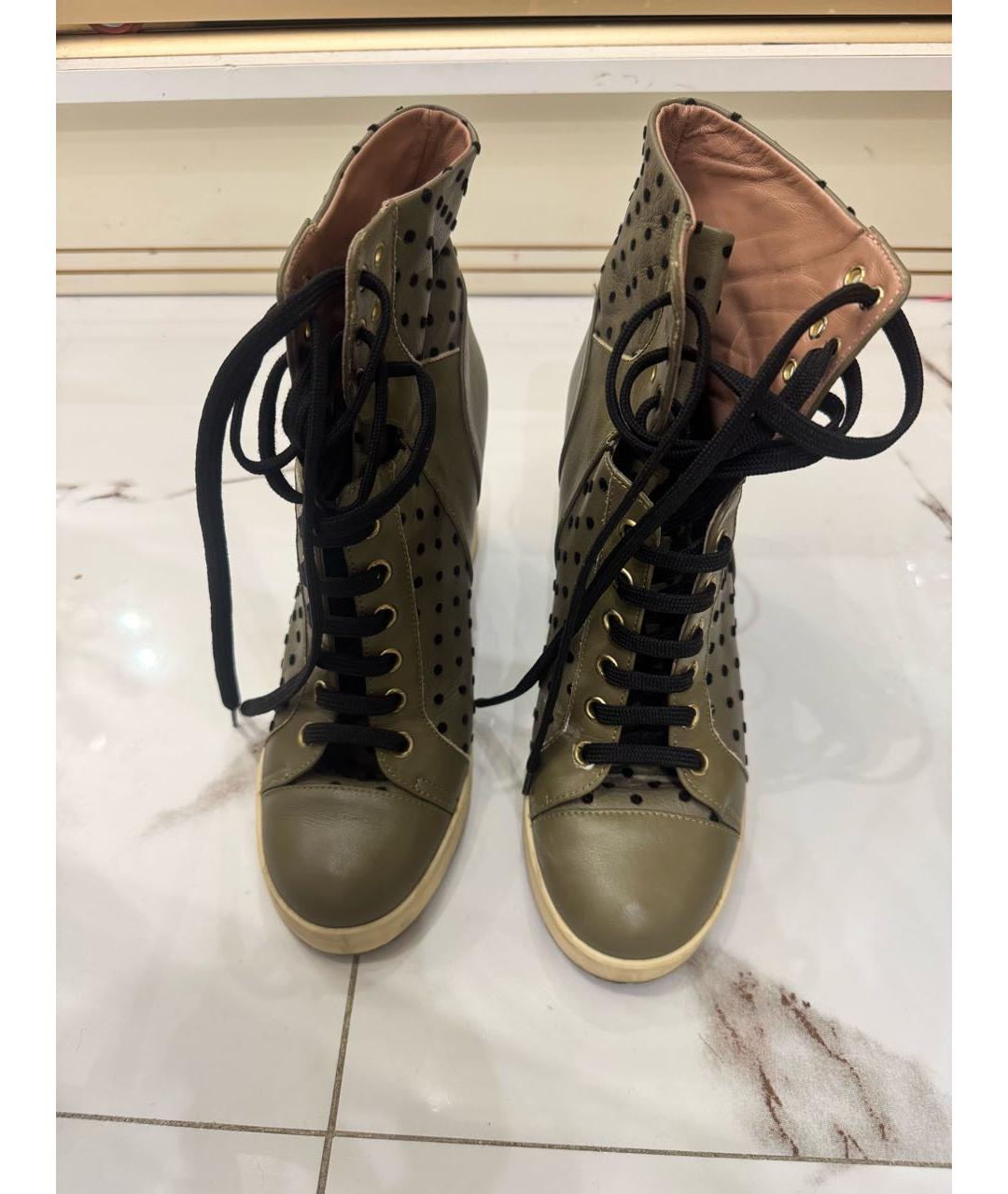 RED VALENTINO Хаки кожаные кеды, фото 2