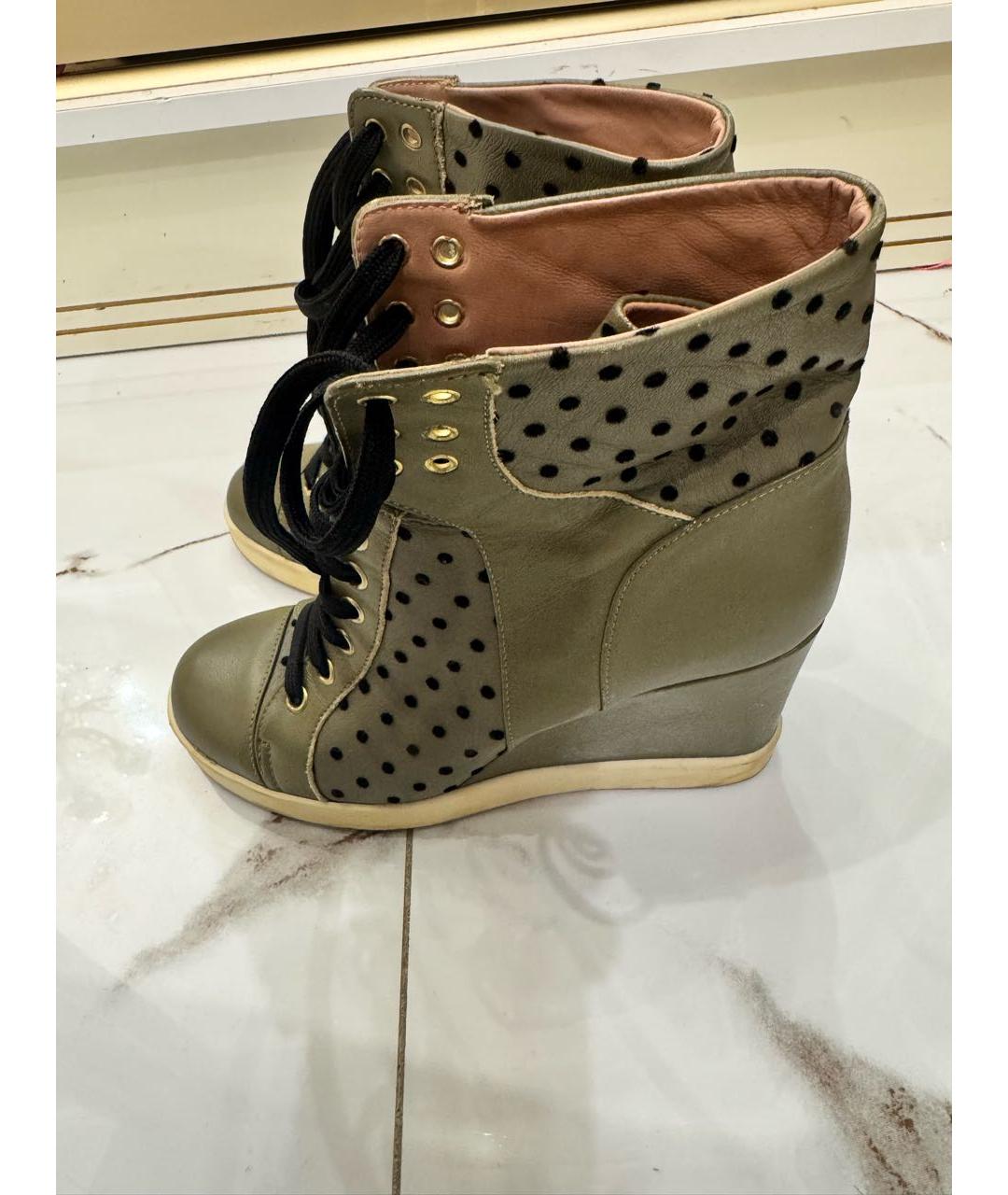 RED VALENTINO Хаки кожаные кеды, фото 5